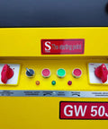 Control panel of Heavy Duty 4000W Electric Rebar Bender Machine For Steel Ties Up To Two Inches Angle with switches and settings.