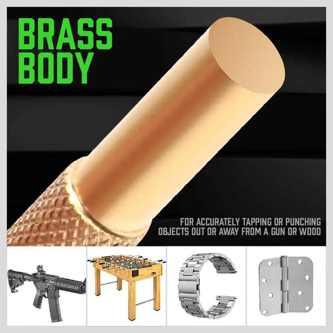Close-up of brass punch from 8 Piece Brass Punch Set For Pin Driving And Removal From One Eighth Inch To Five Sixteenths Inch Non Marring