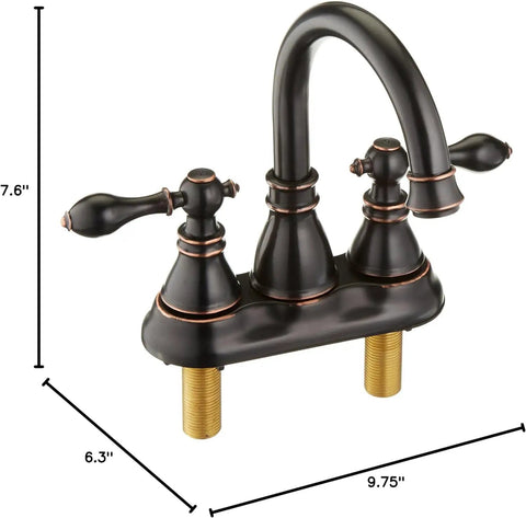 Oil Rubbed Bronze Centerset Bathroom Faucet With Two Handles For Three Hole Sinks 4 Inch Swivel Spout Overflow Pop Up Drain