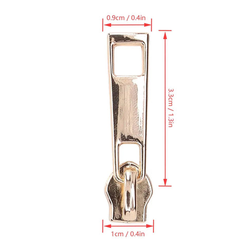 5 Piece Zipper Sliders Set For Quick On The Go Fixes Detachable Reusable Zipper Pulls Replacement Kit, light gold slider front view