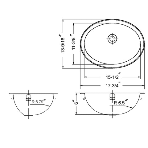 Diagram of 18 Inch Undermount Oval Stainless Steel Bathroom Sink Without Overflow With Optional Grid Drain Built To Last 18 Gauge 304