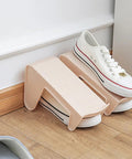Hella Solid Double Layer Shoe Slot Organizer Rack With Non Slip Grip Base For Sneakers And Everyday Kicks To Keep Your Closets Stacked And Floors Crisp Today with beige design and white sneakers.