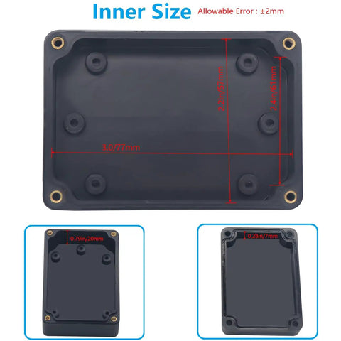 IP67 Waterproof Plastic Project Box Enclosure With Built In Gasket, inner dimensions, shown in black ABS, rugged junction box
