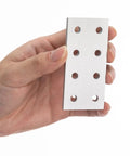 20 Pcs Aluminum Extrusion Accessories For 2020 2040 T Slot Aluminum Profile, Flat Joining Plates With 8 Holes, Rectangular 20 Series Plate, Precise 80 By 38 Mm Fit For DIY Frames And Pro Builds. Silver aluminum 6063 80x38mm 8-hole flat joining plate held in hand