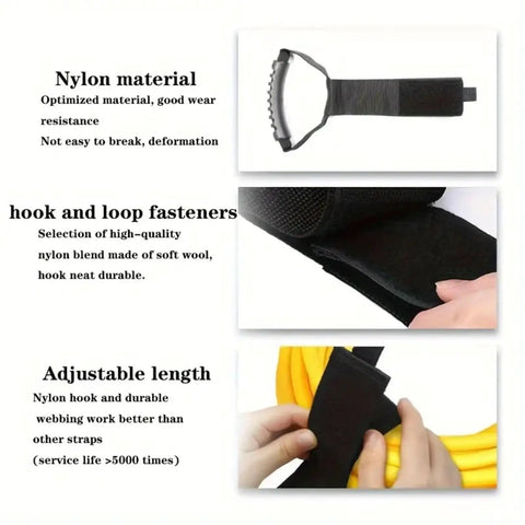 Versatile 17 Inch Adjustable Black Nylon Storage Strap With Ergonomic Handle for Cords Garden Hoses Garage Tools