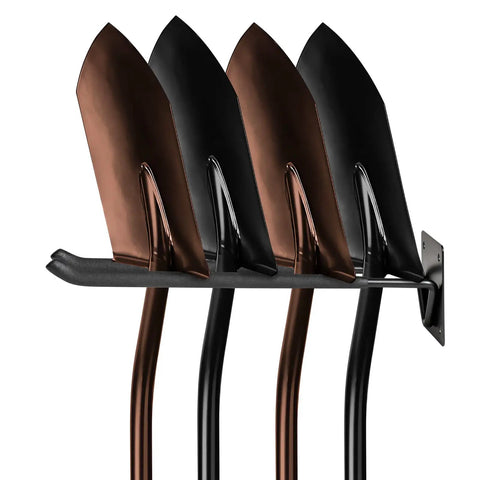 Heavy Duty Garage Tool Hanger Set Two Pack Wall Mount Hooks with four shovels for garage shed and workshop storage