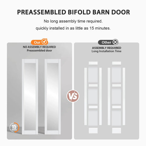 Comparison of preassembled vs. other bifold barn doors, highlighting ease of installation and time-saving features