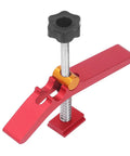 Heavy Duty T Slot Hold Down Clamp Set For Woodworking Aluminum Alloy Tool with black knob for strong grip and stability.