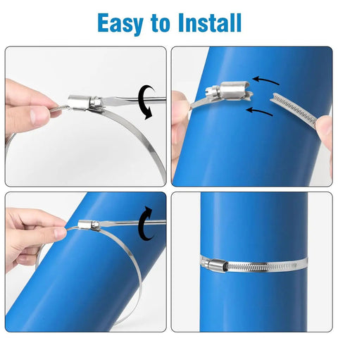 Installation process of Beefy Heavy Duty Stainless Steel Hose Clamps Set 1 To 2 Inch Adjustable Worm Gear Self Locking Nut Duct Clamp Kit