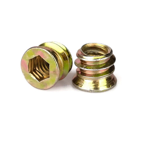 40Pcs 1/4-20 X 10mm Wood Threaded Inserts Fastener Kit With Hex Socket Drive And 6mm Hex Spanner. Close-up of insert and hex socket.