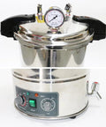 Top view of 24L stainless steel steam autoclave lid with pressure gauge and black handles
Control panel view of 24L stainless steel steam autoclave with on/off switch and timer