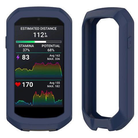 Edge 1050 Premium All In One Cycling Computer Gift Box Bundle with navy silicone case showing performance metrics