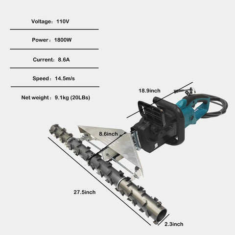 Pro Grade 27.5 Inch Closed Cell PU Foam Planer Cuts Polyurethane Walls Fast with specifications on voltage and dimensions.