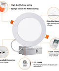 6 Inch Recessed LED Lights Canless With Junction Box Power Saver Energy Efficient 12W 950 Lumens 5000K Daylight Dimmable Downlights