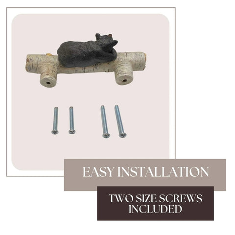 Black Bear On Birch Wood Drawer Pulls Six Pack For Rustic Cabin Lodge Decor with screws for easy installation