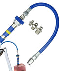 Quick Lock Grease Coupler Adapter Extensions For Grease Fittings shown with blue hose and connectors