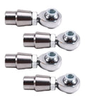 Pro Grade 5/8 Inch 18 Thread Heim Joint Rod End Kit Includes Eight Pieces For Quick Swap And Precision Linkage Work Delivers Smooth Angular Flex And Easy Bolt On Setup For Custom Builds, showing four silver steel rod ends.