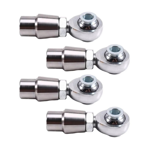 Pro Grade 5/8 Inch 18 Thread Heim Joint Rod End Kit Includes Eight Pieces For Quick Swap And Precision Linkage Work Delivers Smooth Angular Flex And Easy Bolt On Setup For Custom Builds, showing four silver steel rod ends.