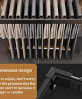 Expandable Closet Organizer With Pull Out Drawers For Pants And Jeans No Fuss Slide Wardrobe Storage Hook Top Shelf Space Saver Hanger Versatile Design Storage Rack holding neatly folded pants in black metal frame.