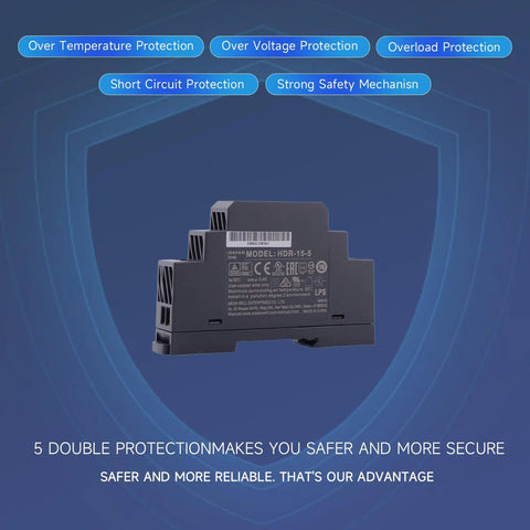 Heavy Duty Din Rail Switching Power Supply 12w 5v 2.4a Ac Dc Adapter UL certified with safety features like overload protection.