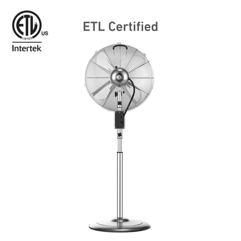 Back view of ETL certified 16 Inch Chrome Digital Metal Stand Fan With 3 Speed Settings, 75 Degree Oscillation, Remote Control