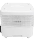 Top Shelf Food Dehydrator With Five Tier Trays And Smart Digital Timer Delivers Effortless 360 Degree Airflow For Drying Beef Jerky Fresh Fruits Crispy Veggies And Weekend Batch Snacks On 160 Watt Us Plug 110V front view of the dehydrator with transparent trays.