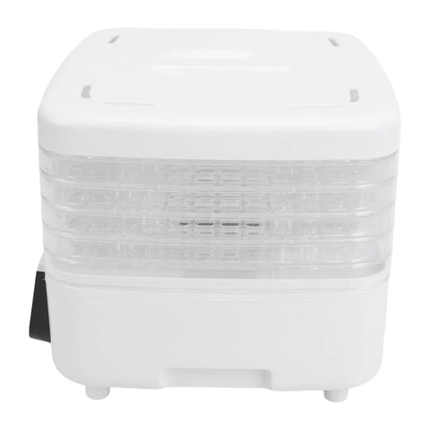 Top Shelf Food Dehydrator With Five Tier Trays And Smart Digital Timer Delivers Effortless 360 Degree Airflow For Drying Beef Jerky Fresh Fruits Crispy Veggies And Weekend Batch Snacks On 160 Watt Us Plug 110V front view of the dehydrator with transparent trays.