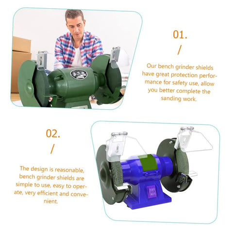 Two Pack Bench Guard Shield For Grinders Safety Shield on green and blue bench grinders with transparent shield