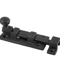 Solid As A Rock Heavy Duty Wrought Iron Slide Bolt Latch With Classic Ball Tip Handle Black Rust Resistant Finish, 3.5 inches long.