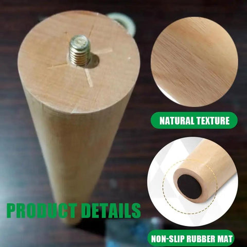 Detailed view of Beech Wood Table Legs Set Of 4 12 Inch 16 Inch 18 Inch Tapered Round Replacement Feet with natural texture and rubber mat