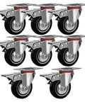 8 Pack 3 Inch Swivel Caster Wheels With Double Brakes Heavy Duty Over 300 Lb Capacity Per Wheel Non Skid No Mark Smooth Rolling Carts And Dollies Replacement