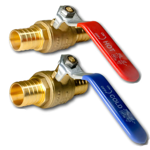 1 Inch PEX Ball Valve With Handle Hot And Cold Dual Pack For All PEX Tubing Brands, Works With Crimp Or Clamp Connection, Blue And Red Color Coding Plumbing Valve Set