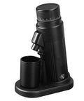 Pro Level Electric Conical Burr Coffee Grinder With 55mm 30G Single Dose Burrs And No Drama Micro Dial on black base with cup holder.