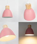 Kiven Instant Light Conversion Kit for 4/5/6inch Hole, Metal Farmhouse Lighting with pink shade and wooden top design.