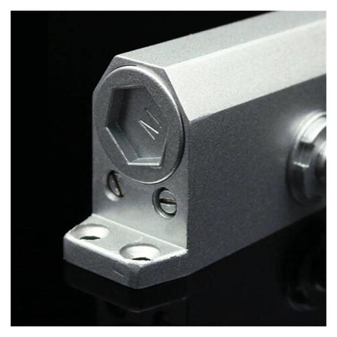 Close-up of metal part of Hydraulic Door Closer With Adjustable Speed For Doors Between 15Kg And 45Kg No Slam Quiet Soft Close Built