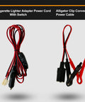 12V Gas And Diesel Fuel Transfer Pump Delivers Up To 30 Gallons Per Hour With A 6-Foot Lift Includes 11.5-Foot Cigarette-Lighter Power Cord And 11.8-Inch Alligator Clip Cable Perfect For Cars Boats RVs UTVs And Gear, showing power cord and alligator clip cable