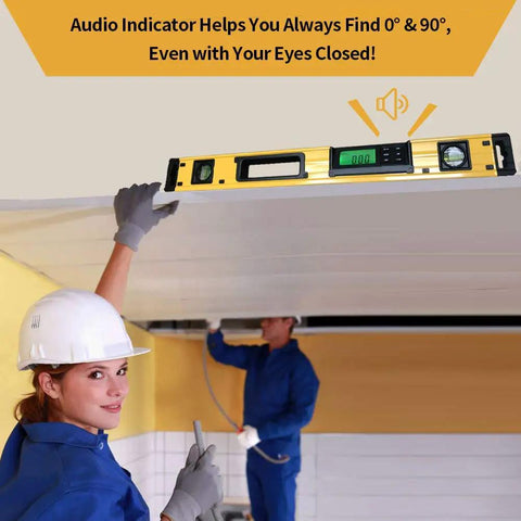 24 Inch Digital Torpedo Level and Protractor with LCD Display used by construction worker for ceiling alignment