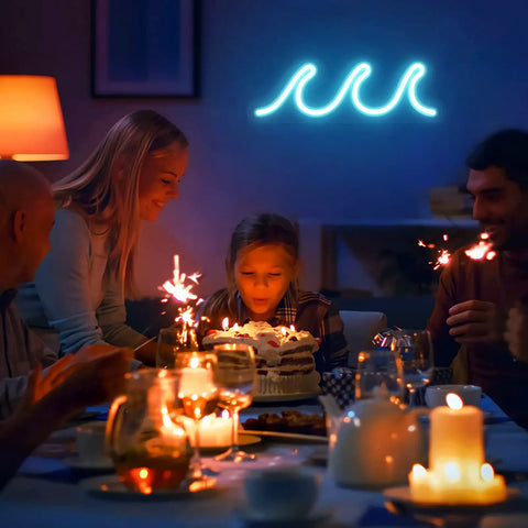 Ice Blue Neon Wave Sign For Bedroom Decor USB Powered With Dimmer And Switch Lit Wall Art For Living Room Bar Dorm