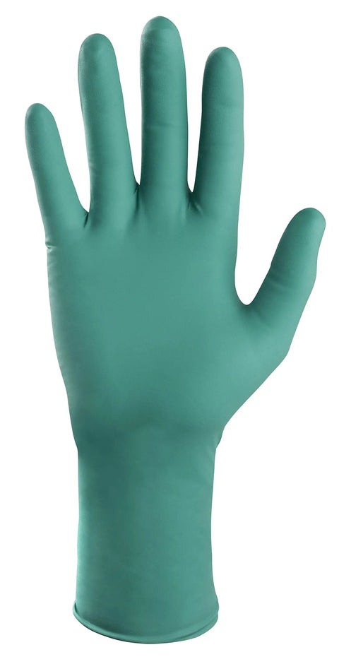 Large Straight Up Tough Powder Free Chloroprene Disposable Gloves with textured tips and 12-inch cuff displayed on a hand.