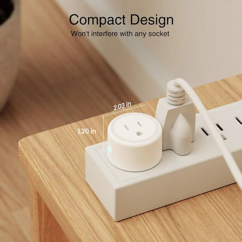 Smart Plug 2.4GHz WiFi Only Works With Alexa And Google Home, compact design in power strip, 2.03 x 1.20 inches