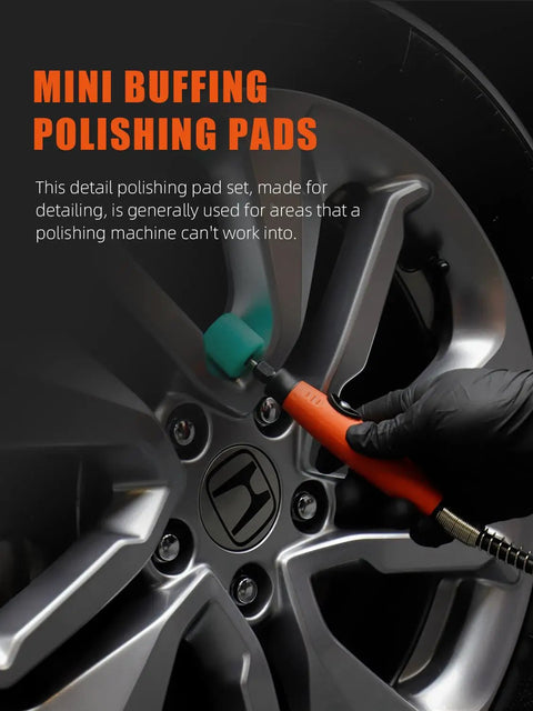 Close-up of 30Pcs Buffing And Polishing Pads Set For Tight Area Detailing Use With Rotary Tools On Car Wheel Rim