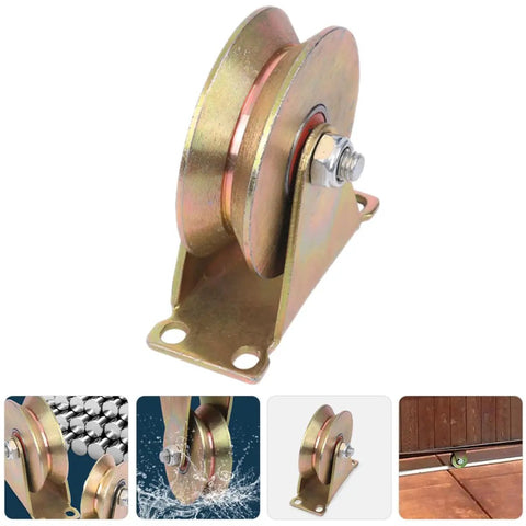 4 Inch V Shaped Pulley Wheel Heavy Duty Steel Cable Traction Block with ball bearing guide for wire rope ceiling mounting