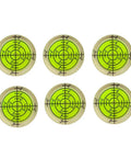 Set Of Six Hella Accurate Round Bubble Spirit Levels With Durable Waterproof Black Finish And Crisp Alignment Grooves For Nailing Every DJ Turntable Tripod Telescope Or Bookshelf Project Today, showing six circular levels with etched guides.