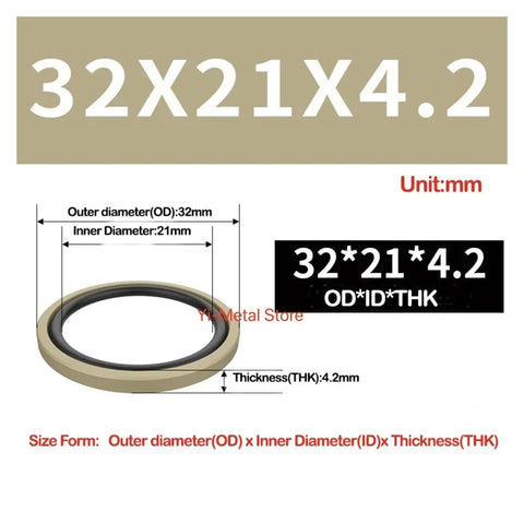 32x21x4.2 mm One Piece Hydraulic Cylinder Seal For Reciprocating Or Oscillating Piston Rods Two Way Wear Seal Washer PTFE NBR