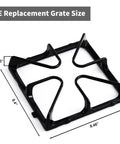 Replacement GE Stove Top Grates 8.4 x 8.46 Inches Cast Iron Matte Enamel 4 Pack with dimensions shown