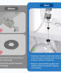 Side view of Universal 3 Inch Stainless Steel Toilet Seat Bolts Kit by iFealClear with anti-slip gaskets installed.