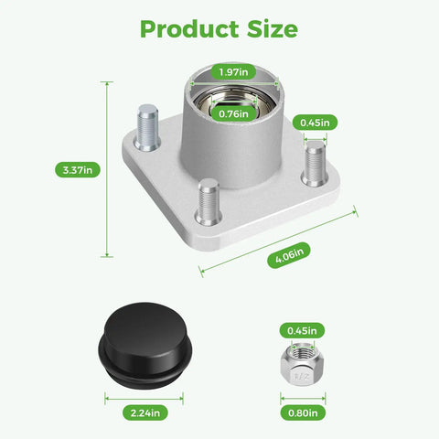 Straight Swap Aluminum Front Wheel Hub Assembly for EZGO RVX Golf Cart 2008 Up Gas Electric Set of Two Heavy Duty Build sizes displayed