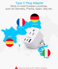 HANYCONY white Type-C travel plug adapter with 2 outlets and 3 USB ports (USB-C)