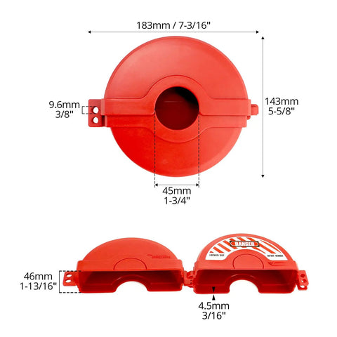 Gate Valve Lockout For Two And A Quarter To Five Inch Valves Red Lockout Device Made From Non Conductive Plastic Surrounds Water Spigot Faucet Knob Padlock Up To Three Eighths Inch Shackle Compatibility And Impact Resistant dimensions