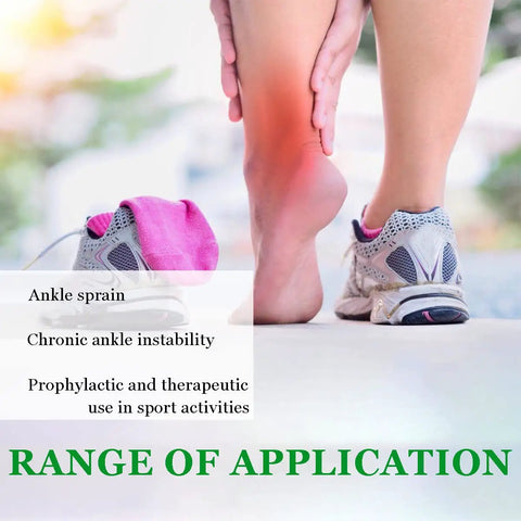 Person with ankle pain and athletic shoe, highlighting uses of Air Gel Ankle Brace With Stirrup Support For Upright Stability And Quick Relief.